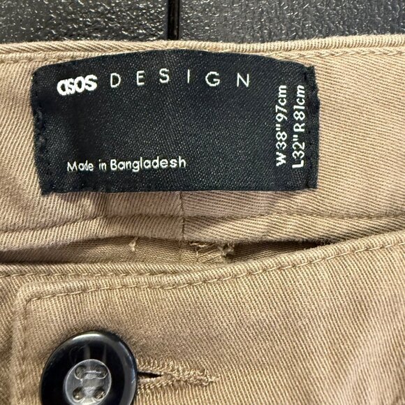ASOS Design Mens Slim Fit Khaki Chinos Size 38x32 Cotton Spandex Blend - Picture 6 of 10